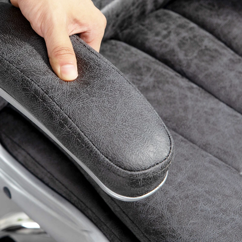 HOMCOM Microfiber Executive Office Chair, Desk Chair with Padded Flip-up Arms, Adjustable Height and Tilt Function, Gray