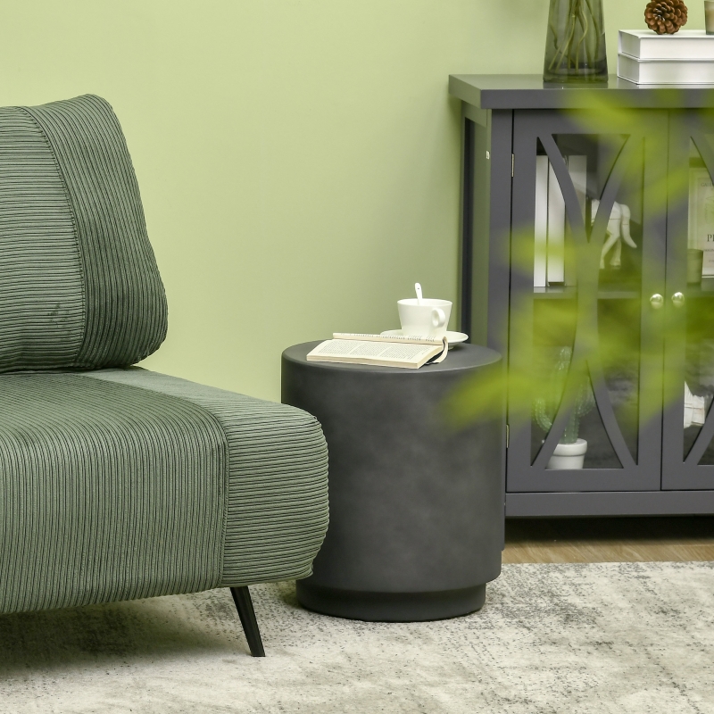 HOMCOM Lightweight Accent Table with Concrete Finish Round Side Table, Dark Gray