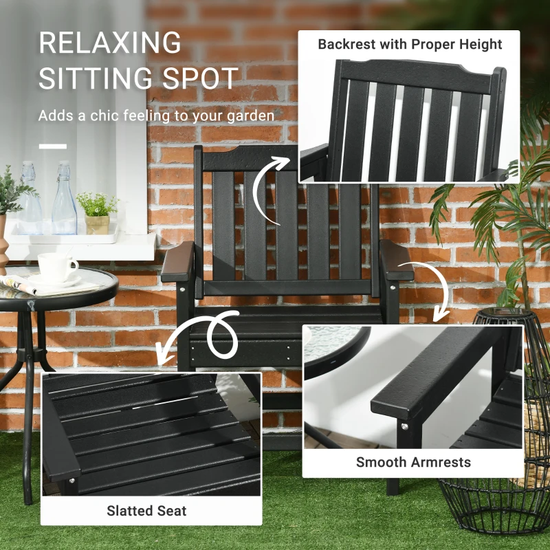 Outsunny 2 Piece All-Weather Patio Chairs, HDPE Patio Dining Chair Set, Heavy Duty Wood-Like Outdoor Furniture, Black