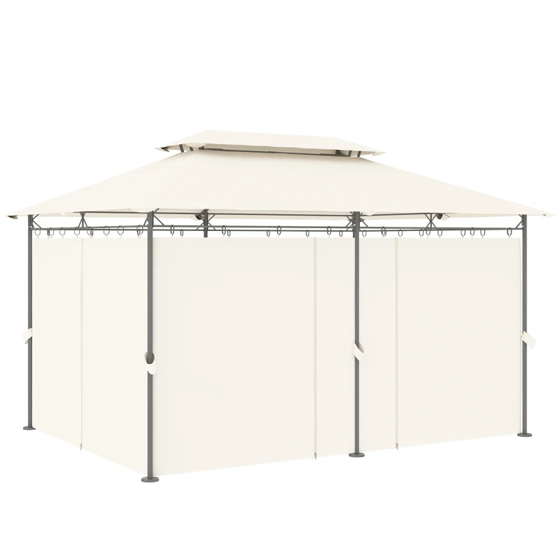 Outsunny 10' x 13' Double Roof Patio Gazebo, Outdoor Gazebo with Curtains, for Garden, Lawn, Backyard and Deck, Cream White
