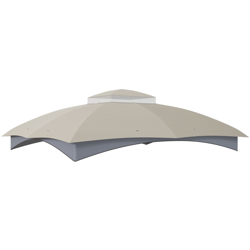 Outsunny 10' x 12' Double-Tier Gazebo Cover, Patio Gazebo Canopy Replacement with Drainage Holes, Light Grey
