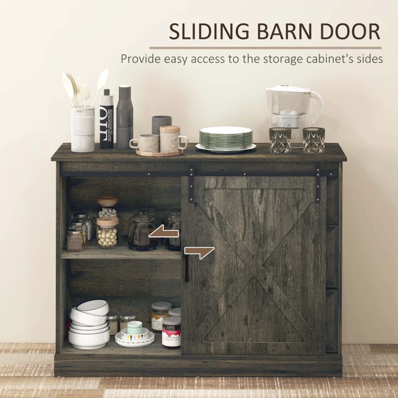 HOMCOM Farmhouse Kitchen Sideboard, Buffet Cabinet with Sliding Barn Door and 3 Storage Drawers for Living Room, Dark Gray