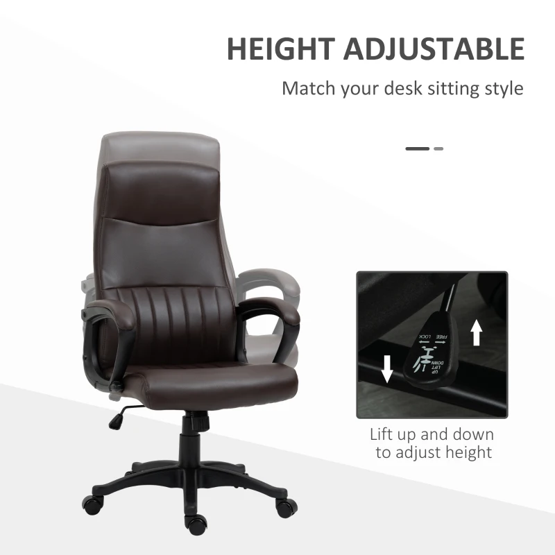 Vinsetto High Back Office Chair Swivel Executive PVC Leather Ergonomic Chair, Adjustable Height, Brown