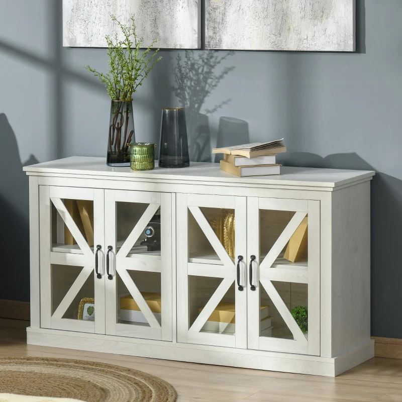 HOMCOM Sideboard Buffet Cabinet, Glass Door Credenza, Coffee Bar Cabinet with Adjustable Shelf, White