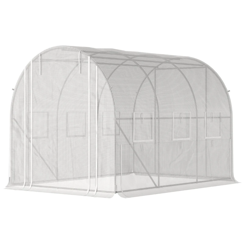 Outsunny 116.25" x 78.75" x 78.75" Walk-in Tunnel Greenhouse, Mesh Windows, Bottom Vents, Zippered Door, PE Cover, Heavy Duty Steel Frame, White