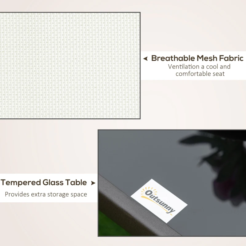 Outsunny 3PCs Gliding Rocking Chair & Bistro Tea Table Set, Cream White