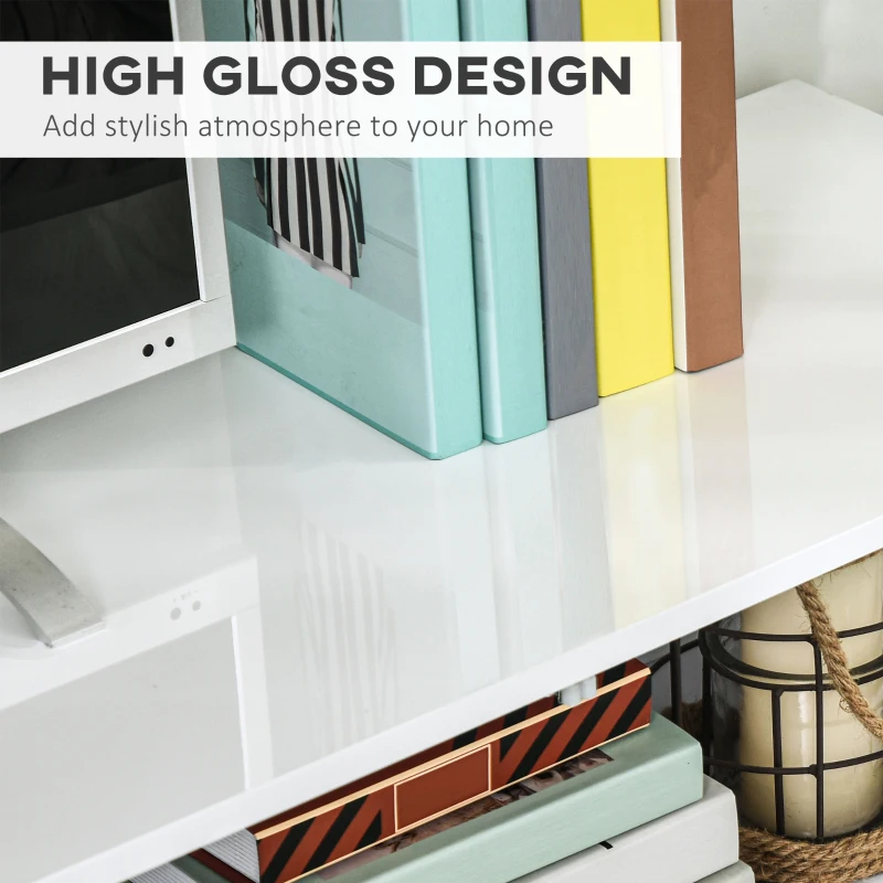 HOMCOM Lighted TV Stand for TVs up to 75", TV Cabinet with Storage for Living Room, High Gloss White