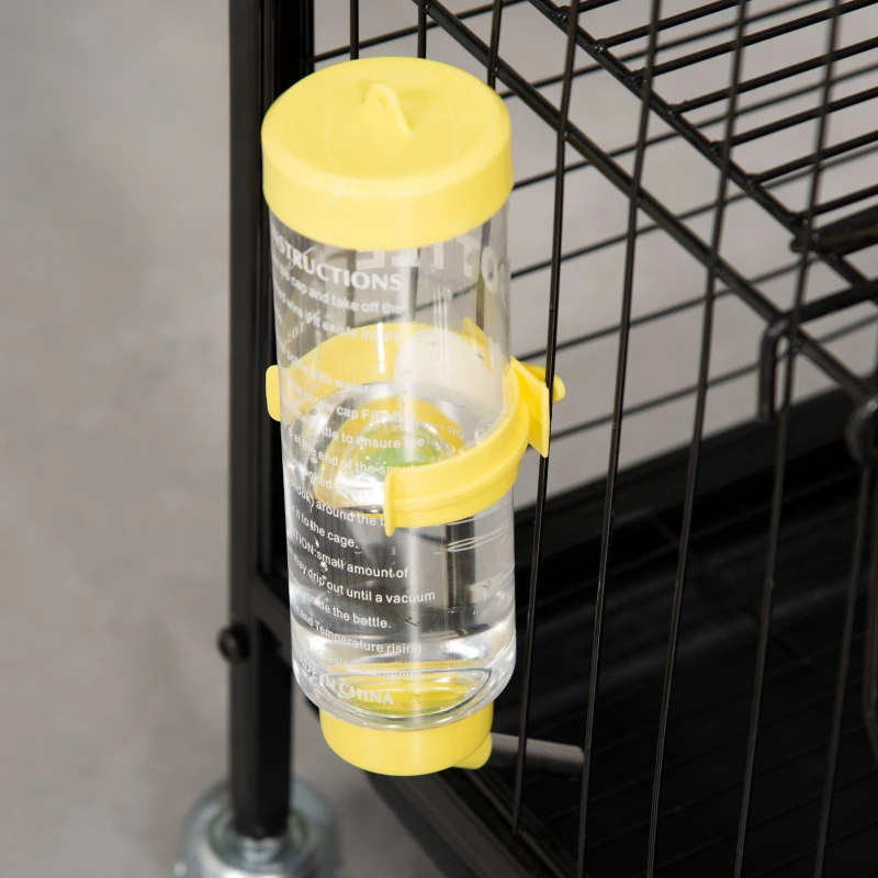 PawHut Rolling Small Animal Cage 36.6" Pet Rabbit Ferret Playpen, Animal Supply Kit Metal Black for Bunny, Pet Mink, Chinchilla