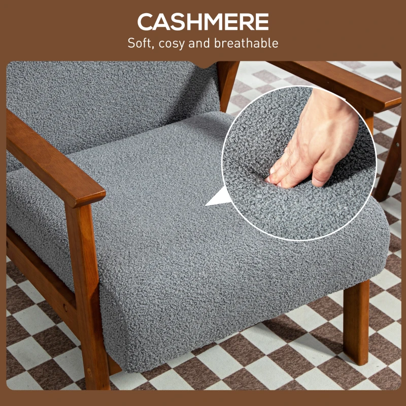 HOMCOM Living Room Chair Boucle Accent Chair for Bedroom with Wide Seat and Thick Padding, Grey