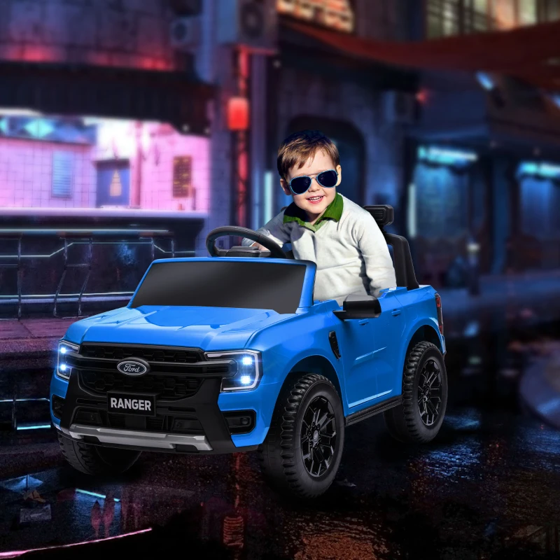 Qaba Ford Ranger Licensed Kids Ride on Car 12V Battery Power Car with Remote Control, Spring Suspension Toy Storage, Blue