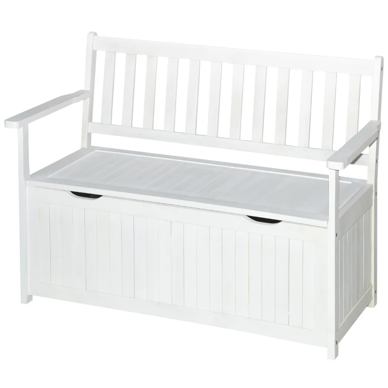 Outsunny 41 Gallon Outdoor Storage Bench, Wooden Deck Box with Inner Waterproof PE Lining, 2-Seat Container for Patio Garden Balcony Yard Store Garden Tools, White