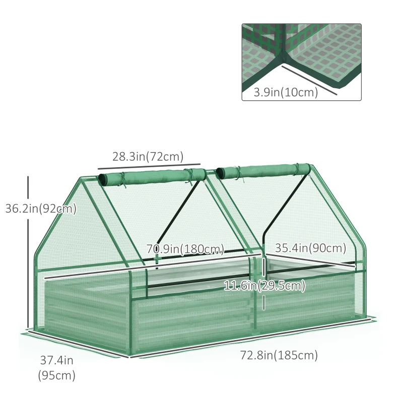Outsunny 6' x 3' Metal Planter Box with Cover, Raised Garden Bed with Mini Greenhouse for Herbs, Vegetables, Green and Silver