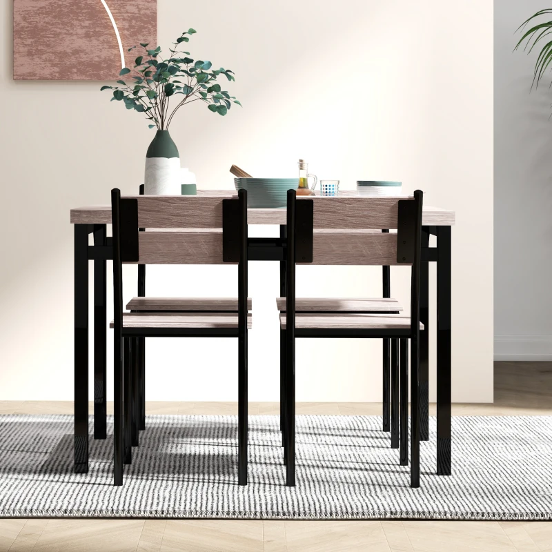HOMCOM 5 Piece Dining Table Set for 4, Modern Kitchen Table and Chairs, Dining Room Set for Breakfast Nook, Small Space, Apartment, Space Saving
