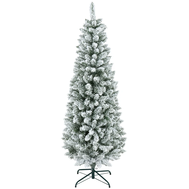 HOMCOM 6ft Pencil Christmas Tree, Flocked Tree with 479 Branch Tips and Metal Base for Home, Indoor, Holiday