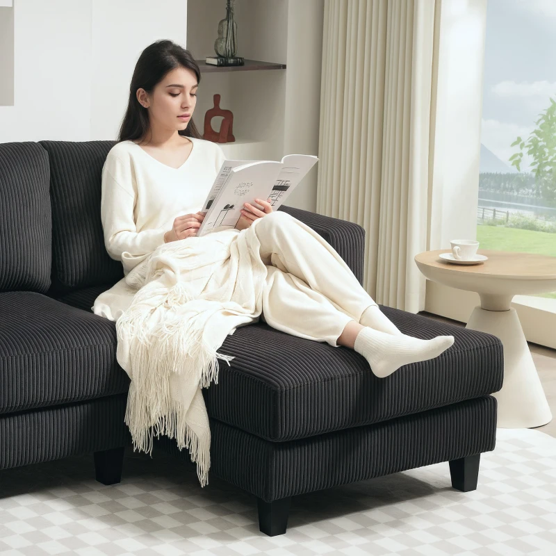 HOMCOM L Shaped Couch, L Shape Sofa with Chaise Lounge and Spring Cushion for Living Room, Bedroom, Grey