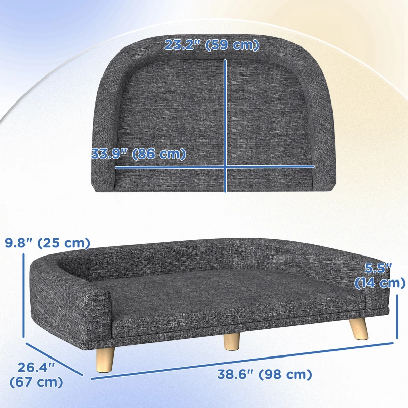 PawHut Dog Sofa for Large Dogs with Washable Cover, Anti-slip Foot Pads, Dark Grey