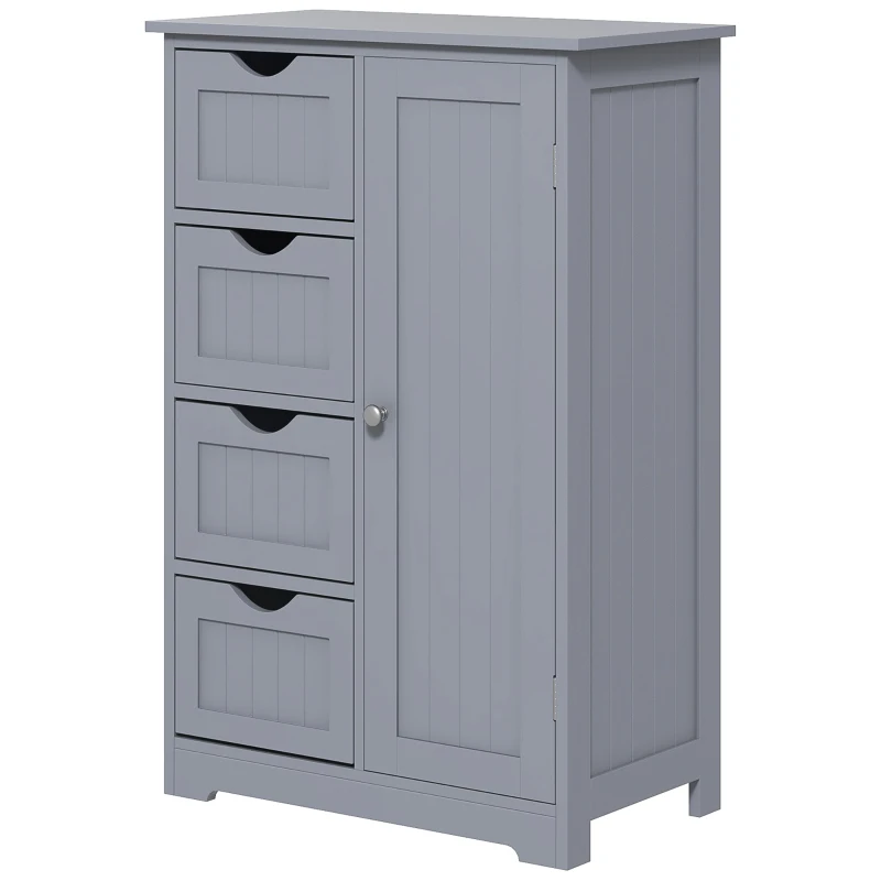 kleankin Bathroom Storage Cabinet, Floor Cabinet with Adjustable Shelf and 4 Drawers, Side Cabinet for Washroom, Grey