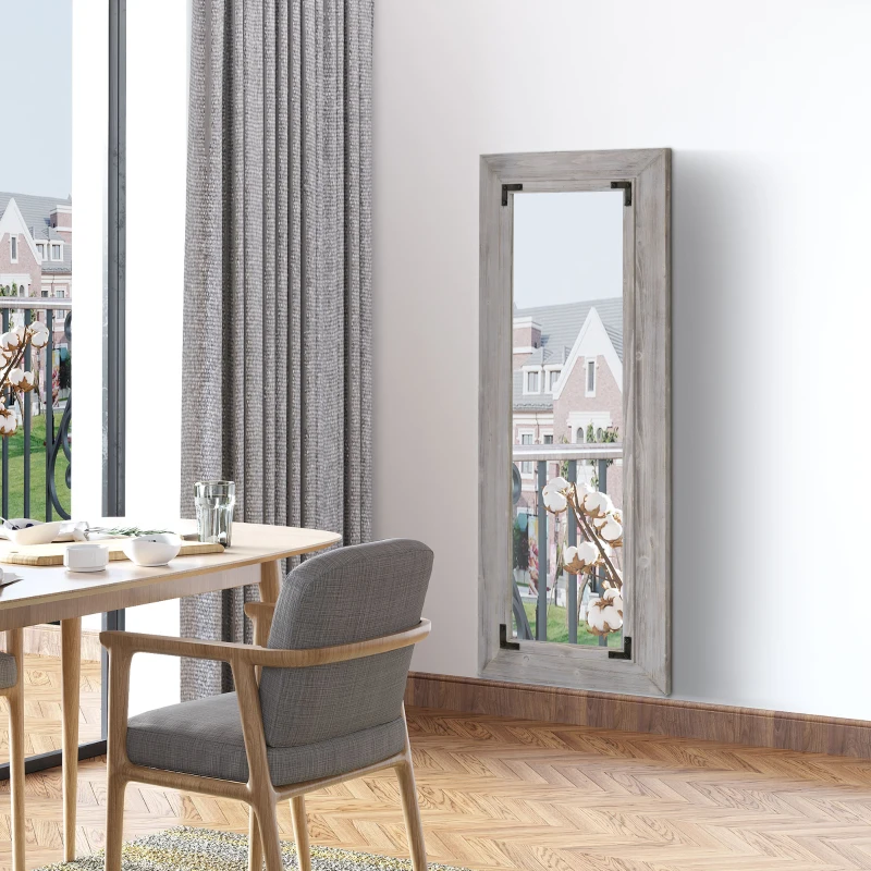 HOMCOM 59" x 23.5" Farmhouse Full Length Mirror, Wall Mount and Leaner Floor Mirror, Vertical and Horizontal for Bedroom, Grey