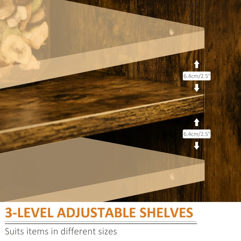 HOMCOM Kitchen Sideboard Industrial Style Serving Buffet Storage Cabinet Cupboard with Adjustable Shelves, Glass Doors, 2 Drawers for Dining, Living Room, Rustic Brown