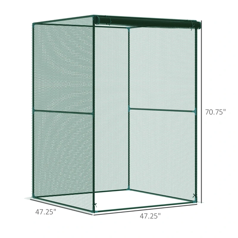 Outsunny Walk-in Crop Cage, Plant Protectors from Animals with Roll Up Zippered Door, 3.9' x 3.9' x 5.9', Dark Green