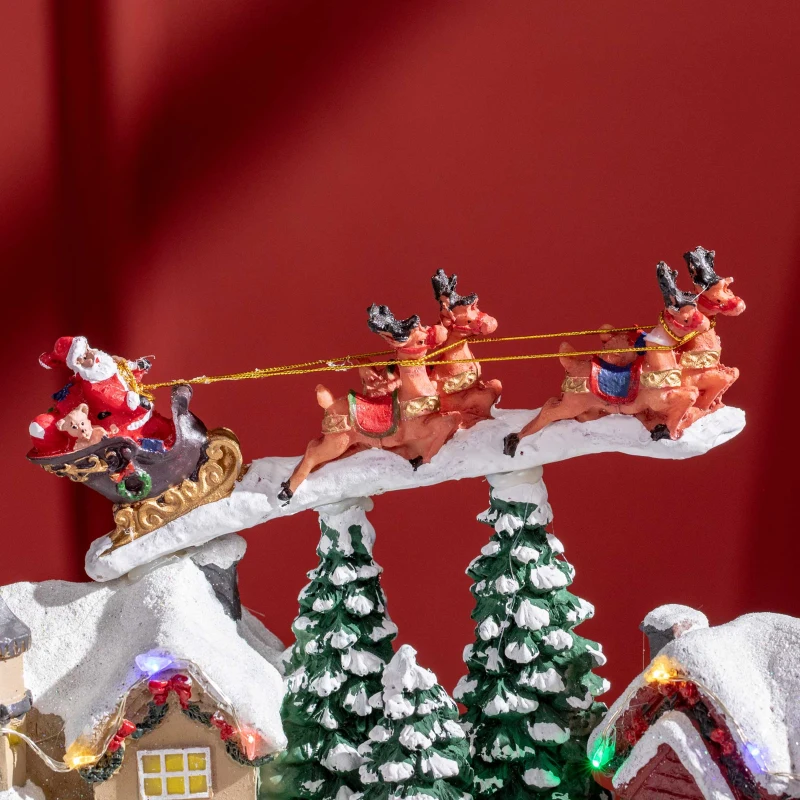 HOMCOM Christmas Village, Santa and Deer Skating Pond Animated Winter Wonderland Set with Multicolored LED Light, Plug-In Christmas Decoration