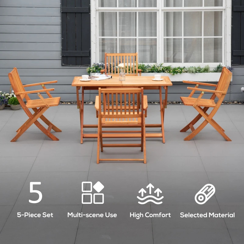 Outsunny 5 Piece Wood Patio Dining Set for 4, Dining Table and Chairs Set, Folding Outdoor Patio Furniture for Patio, Backyard and Garden, Teak