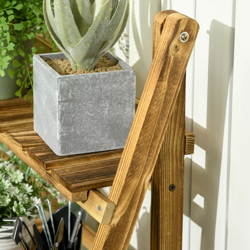 Outsunny 3-Tier Folding Plant Stand, 32'' x 15'' Wooden Indoor Plant Shelf Display Stand, for Corner Balcony Garden Patio