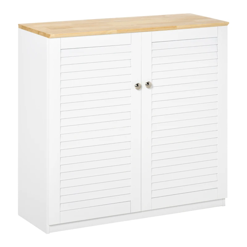 HOMCOM Storage Cabinet Kitchen Sideboard with Louvered Doors, Freestanding Bathroom Cabinet, White