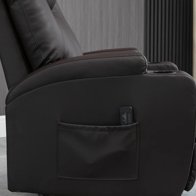 HOMCOM Massage Recliner Chair, Swivel Nursery Rocker Chair, Manual Reclining Sofa with 8 Vibration Points, PU Leather, Cup Holders, Side Pockets, for Living Room, Brown