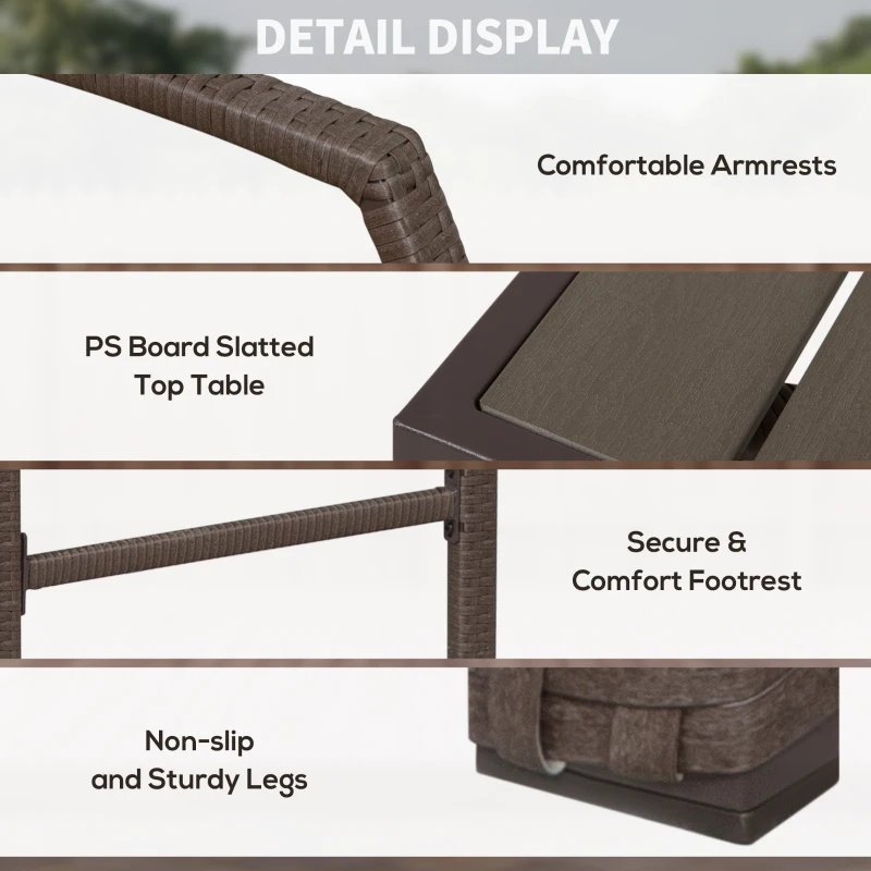 Outsunny 3 Pieces Outdoor Wicker Bistro Bar Set Garden PE Rattan Bar Table and Stools with Seat Cushion, Khaki