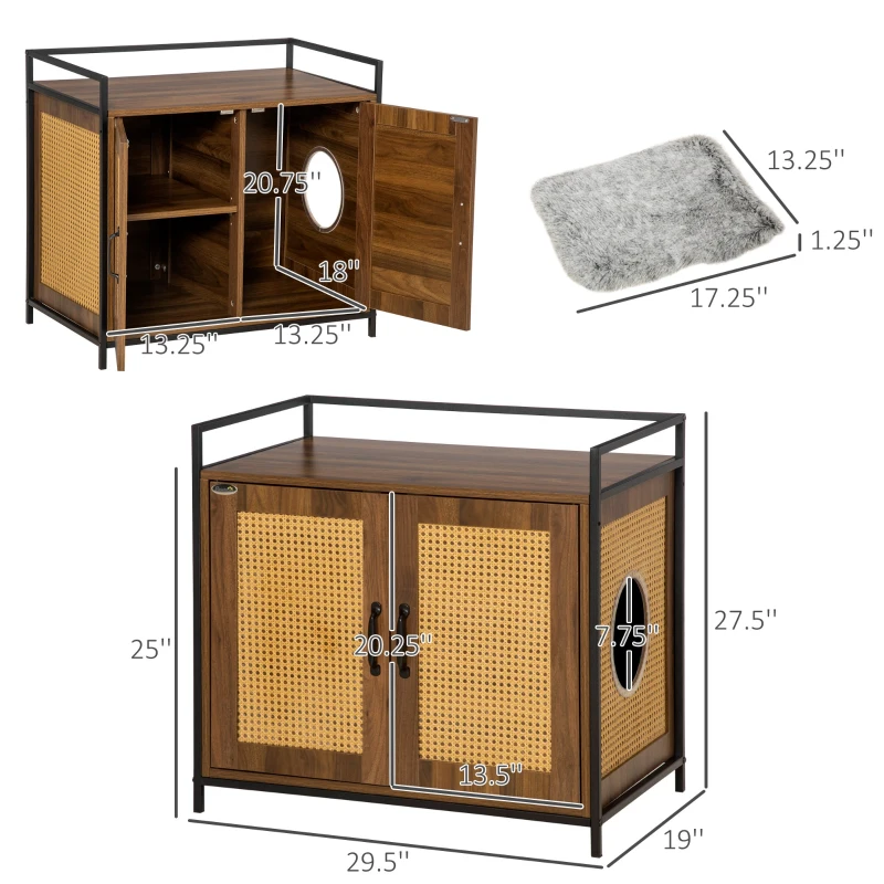 PawHut Shelved Hidden Litter Box Enclosure with Spacious Top and Interior, Large Cat Litter House End Table for Indoor Cats with Hidden Storage Cabinet Space