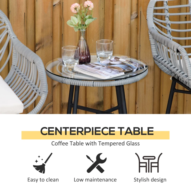 Outsunny 3 Piece Patio Set, Outdoor Bistro Furniture, PE Rattan Wicker Table and Chairs, Cushioned, Cream White