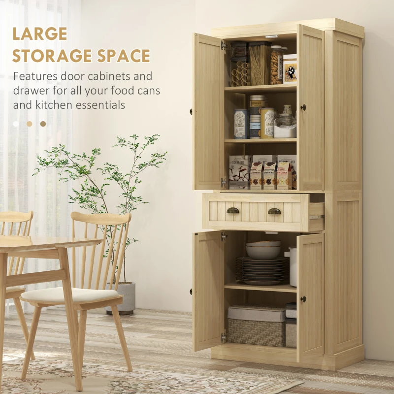HOMCOM 72" Kitchen Cabinet, Kitchen Pantry Cabinet with 4 Doors, 2 Adjustable Shelves and Drawer, Nature Wood