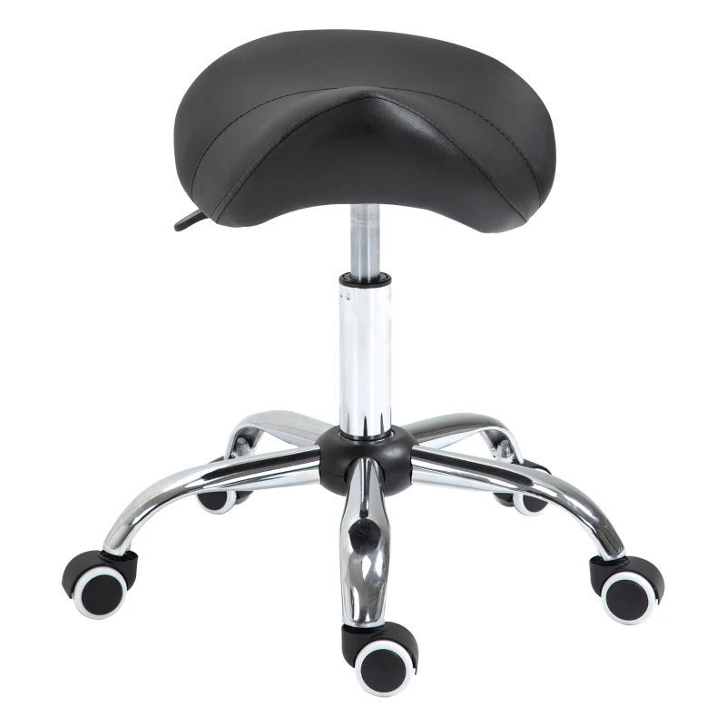 HOMCOM Adjustable Hydraulic Rolling Salon Stool Swivel Saddle Chair Spa Beauty Seat PU Leather,  Black