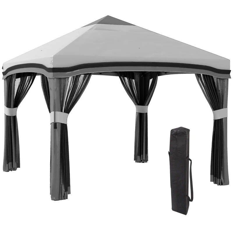 Outsunny 10' x 10' Foldable Tent, Pop Up Canopy with Netting, Bag, Adjustable Height for Party, Outdoor, Garden, Patio, Grey