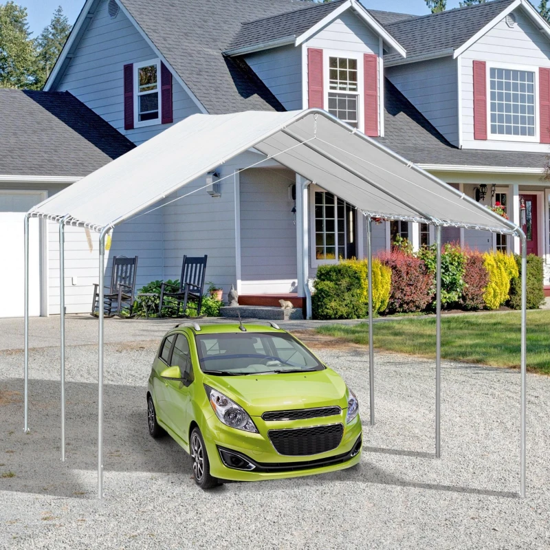 Outsunny 9.6' x 19.5' Carport Heavy Duty Galvanized Car Canopy w/ Included Anchor Kit, 3 Reinforced Steel Cables, White