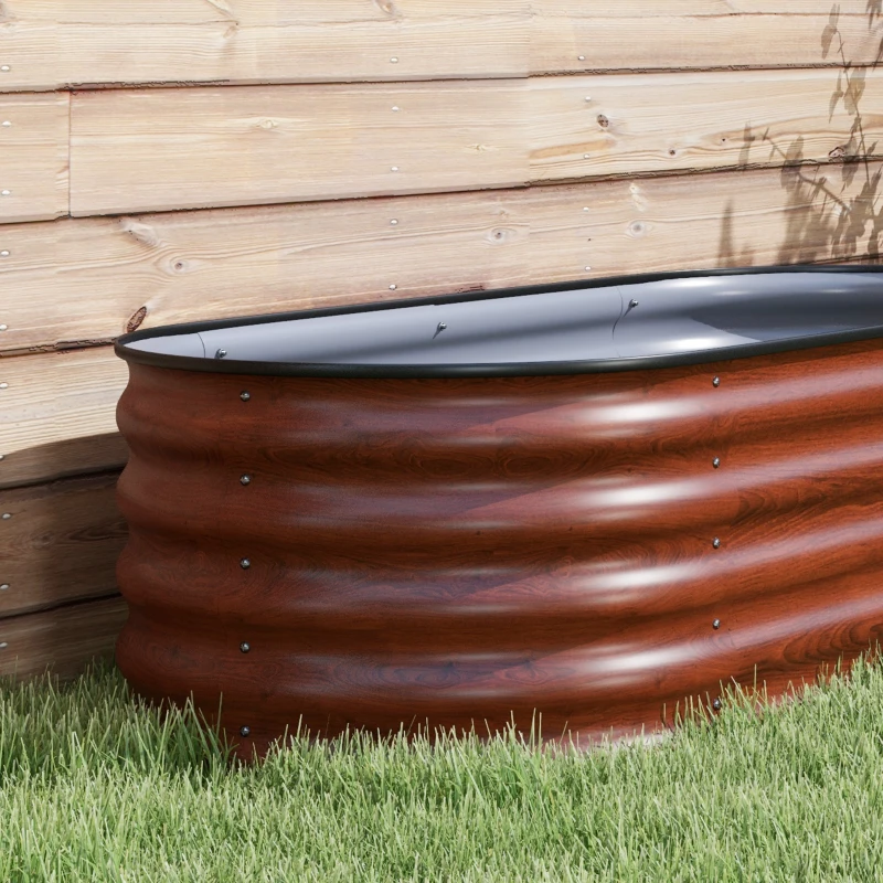 Outsunny 4.9' x 2' x 1.4' Galvanized Raised Garden Bed Kit, Metal Planter Box with Safety Edging, Brown