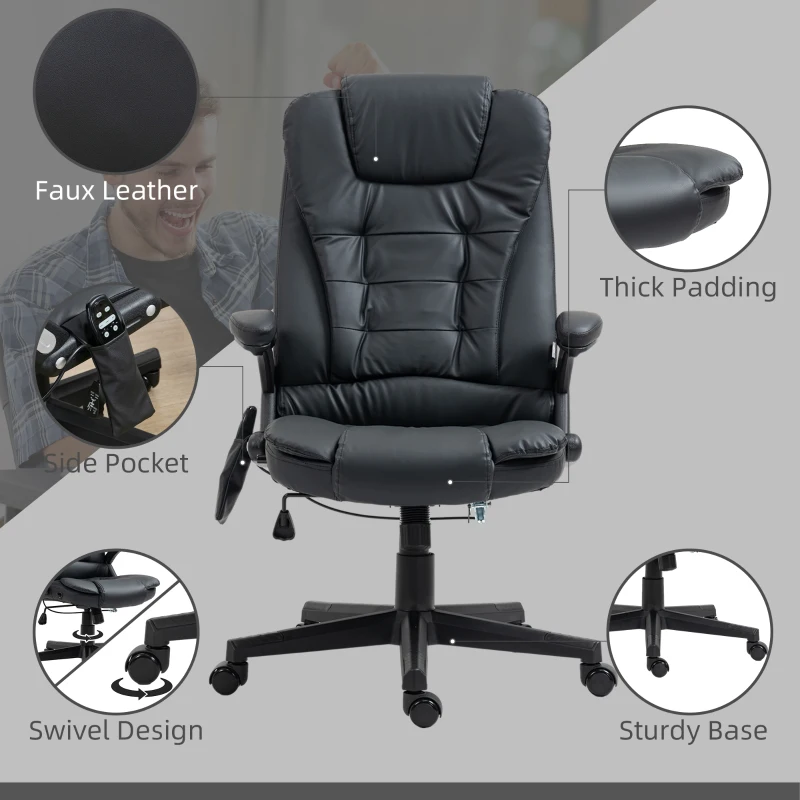 HOMCOM Massage Office Chair, Heated Reclining Computer Chair with 6 Vibration Points, Armrest and Remote, Black