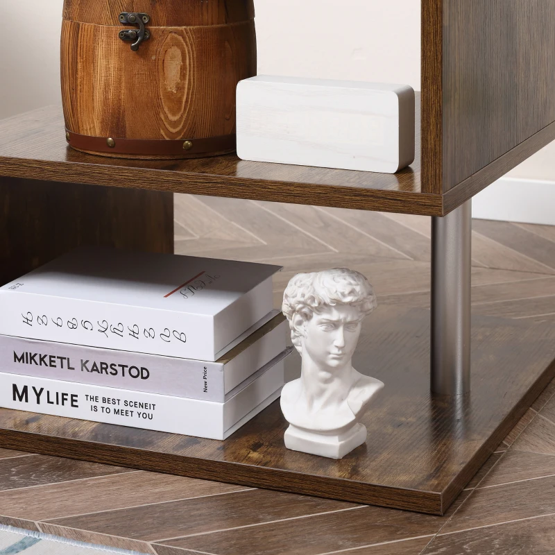 HOMCOM 20" Modern End Table, Accent Side Table, S-Shaped Coffee Table with Storage Shelf and Steel Poles, Rustic Brown