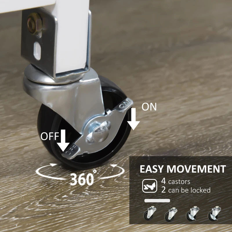 HOMCOM Kitchen Cart, Kitchen Island Coffee Bar Cart on Wheels with Wooden Top, Utility Trolley with 3 Storage Drawers, 2 Shelves, Removable Tray for Dining Room, White