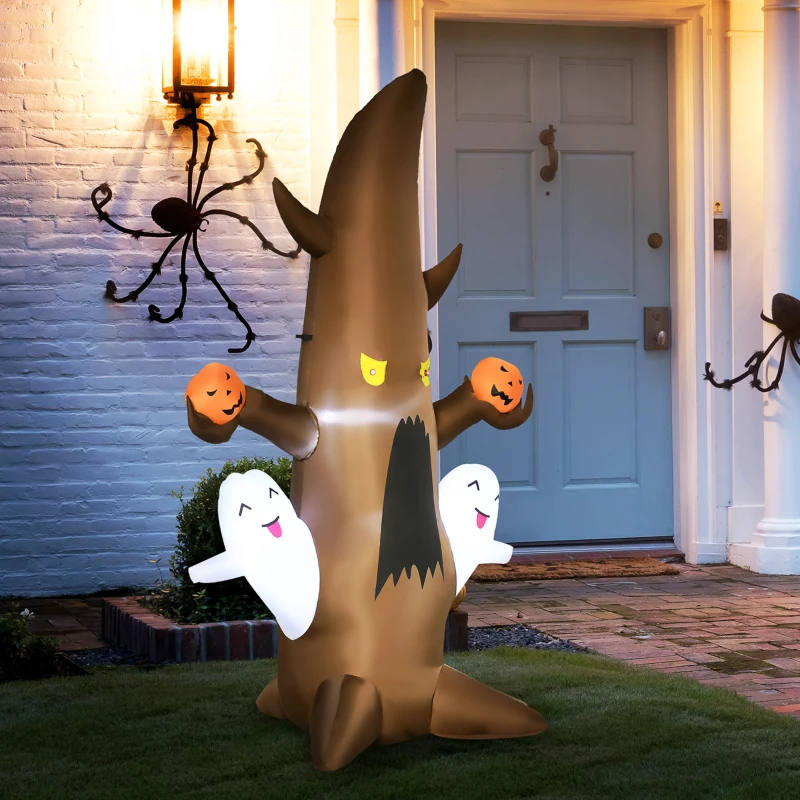 Outsunny 5' Halloween Inflatables Outdoor Decorations Ghost Tree with Pumpkins, Blow-Up LED Yard Decor Indoor Outdoor for Garden, Lawn, Party, Holiday