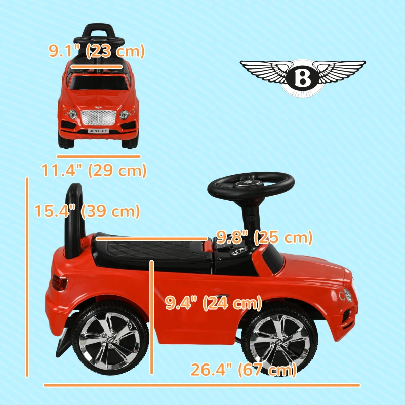 Qaba Bentley Bentayga Licensed Baby Car Foot To Floor with Horn Music, Under-Seat Storage, for 18-36 Months, Red