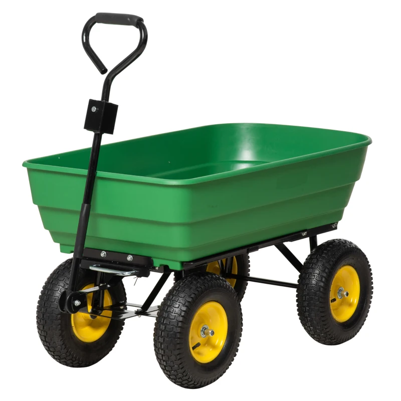 Outsunny Garden Dump Cart Heavy Duty 440lbs Wagon with Steel Frame and 12" Pneumatic Tires, Green