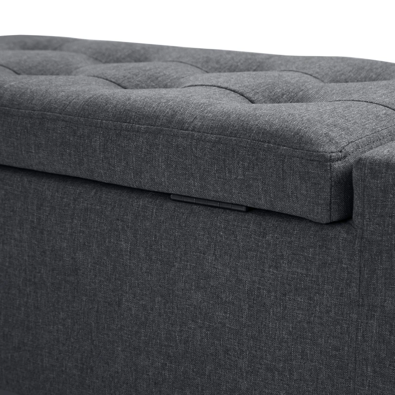 HOMCOM Storage Ottoman Bench, Linen Upholstered Bench with Tufted Design