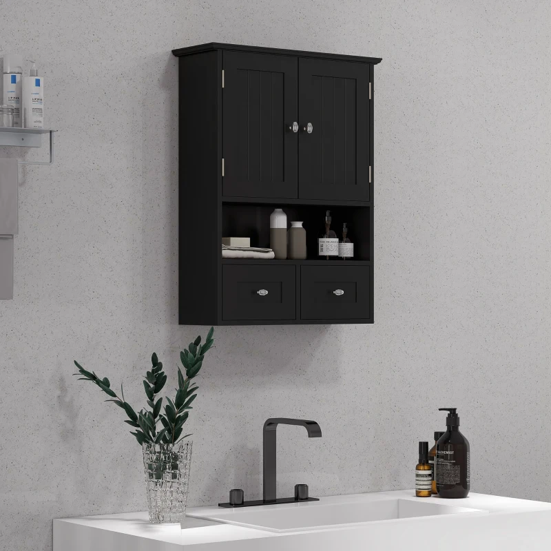 kleankin Medicine Cabinet, Bathroom Wall Cabinet with Shelf and Drawers for Hallway, Living Room, Black