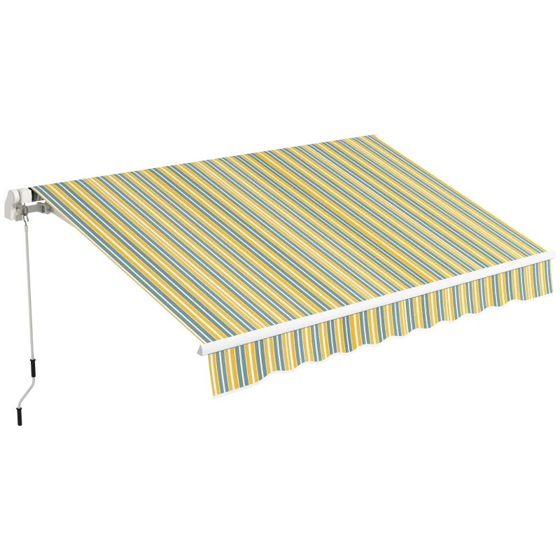 Outsunny 10' x 8' Manual Retractable Awning with LED Lights, Aluminum Frame Sun Canopies for Patio Door Window, Yellow/Grey