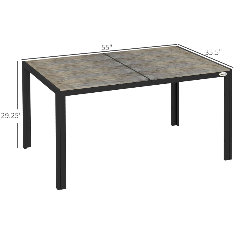 Outsunny Patio Table for 6 with Aluminum Frame, Faux Wood Tabletop, Rectangular Outdoor Table for Backyard, Lawn, Balcony, Gray