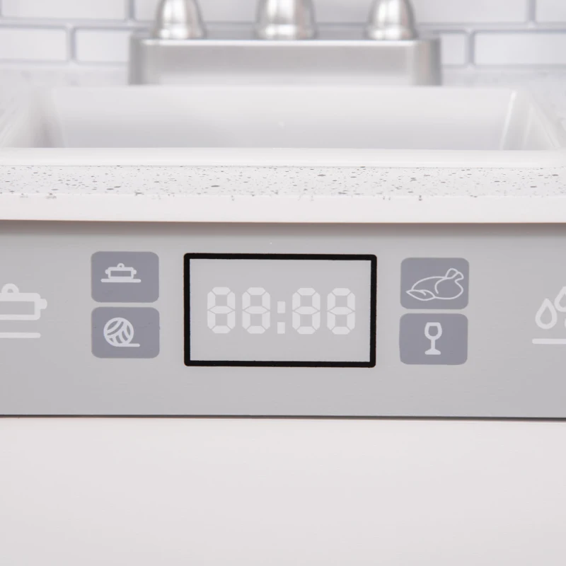 Qaba Play Kitchen with Sink, Microwave, and Ice Machine, Kids Kitchen Playset with Sound Effects and Lights, Pretend Toy Set for 3+ Years Old