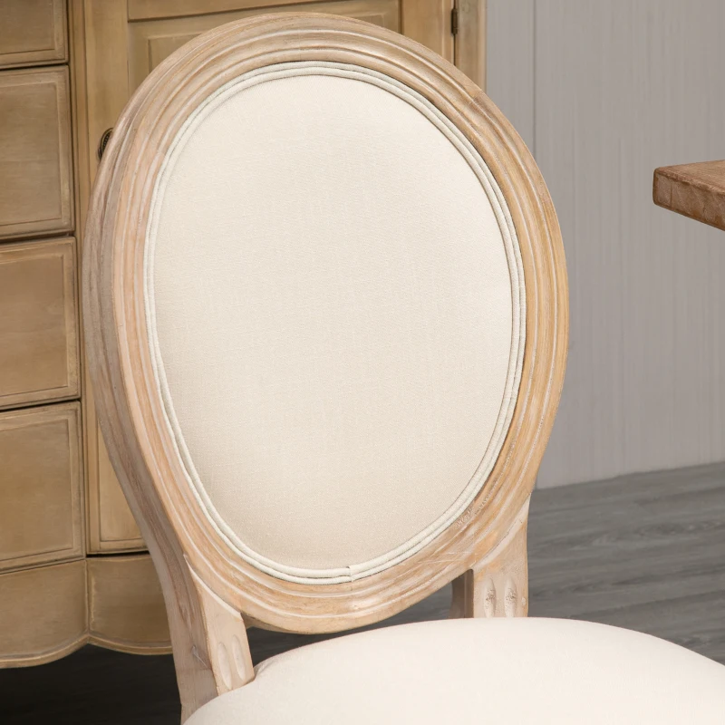 HOMCOM French-Style Upholstered Dining Chair Set, Armless Accent Side Chairs with Backrest and Linen-Touch Upholstery, Set of 2, Beige