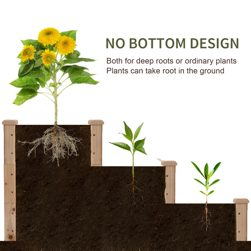 Outsunny 49"x49"x22" 3-Tier Raised Garden Bed Wooden Planter Kit Elevated Plant Box Stand for Yard & Patio, Natural